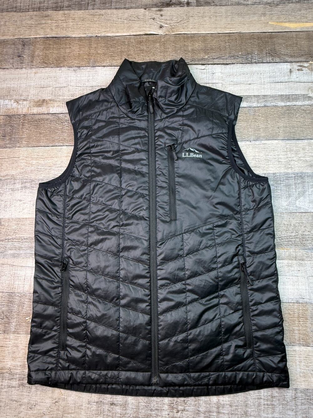 LL Bean PrimaLoft Packaway Insulated Vest Full Zip Black Mens Size S Lightweight
